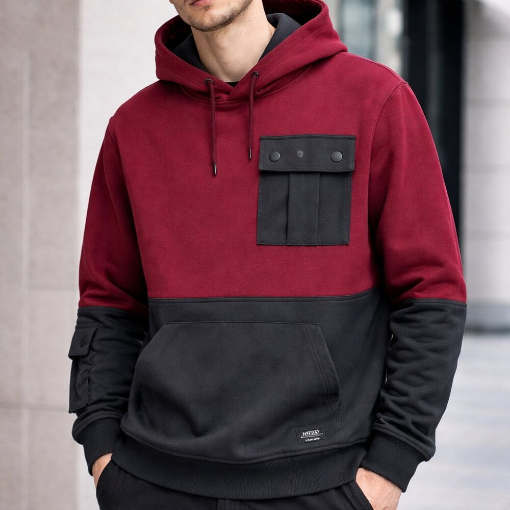 WeSC Miles Streetwear Utility Crimson Maroon Pullover Hoodie M NWT